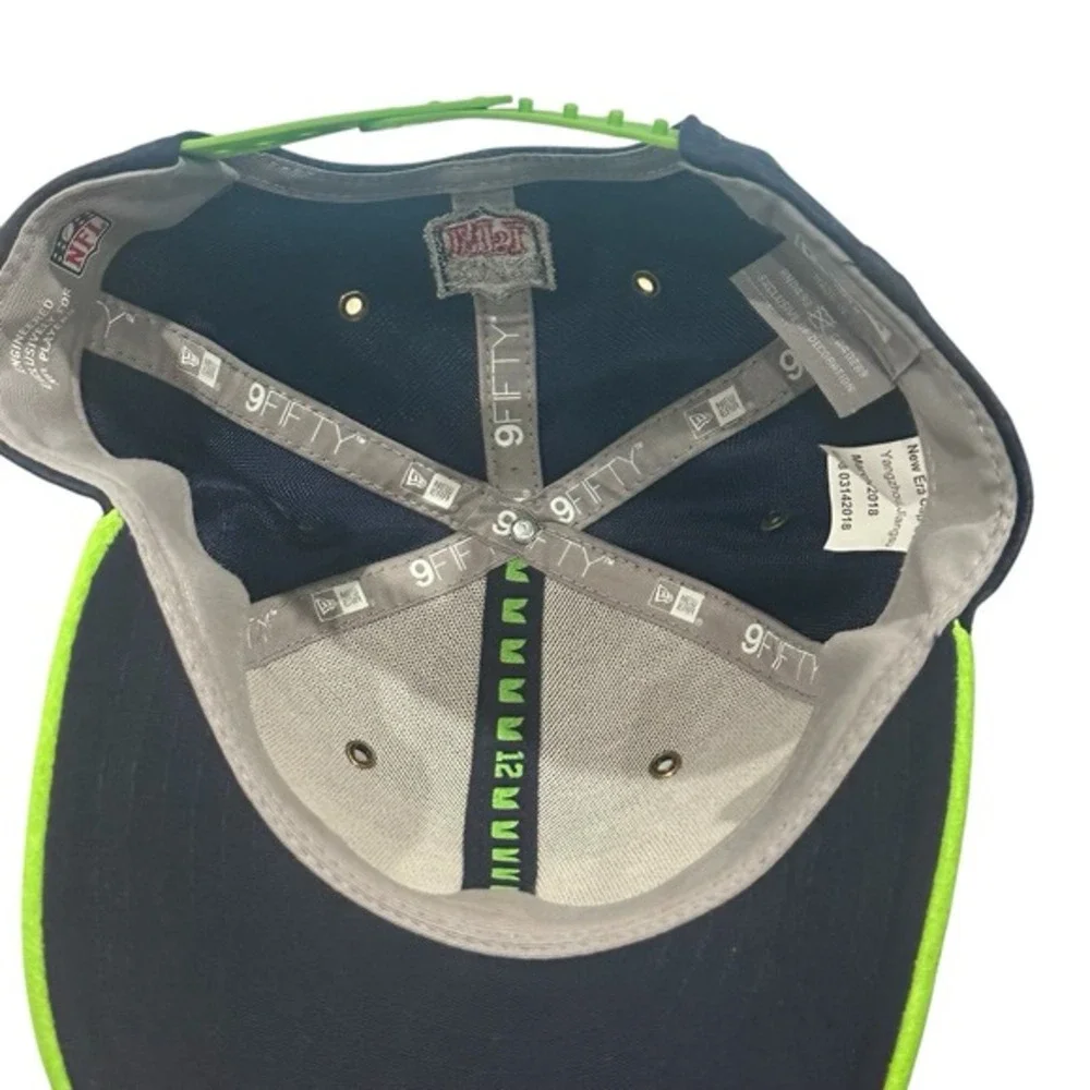 New Era 9Fifty Seattle Seahawks YOUTH Hat Neon Green Honeycomb Brim SnapBack Cap